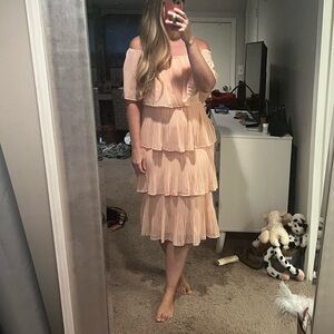 Boutique Ruffle Peach/Baby Pink Midi